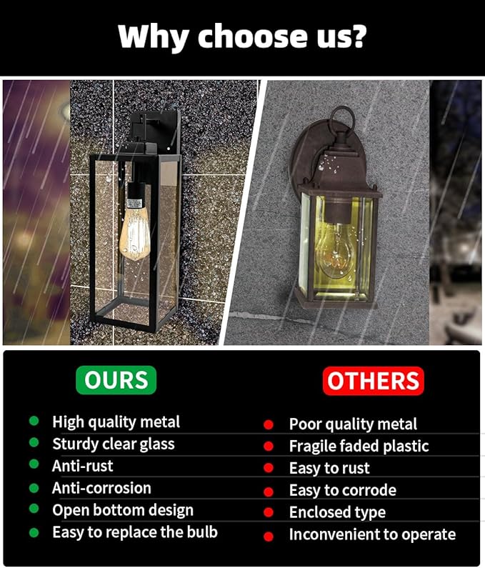 Large Size Outdoor Wall Lantern, 18 Inch Outdoor Light, Large Porch Light, Metal and Glass Outdoor Lantern Wall Light Fixture with E26 Socket, 1 Pack