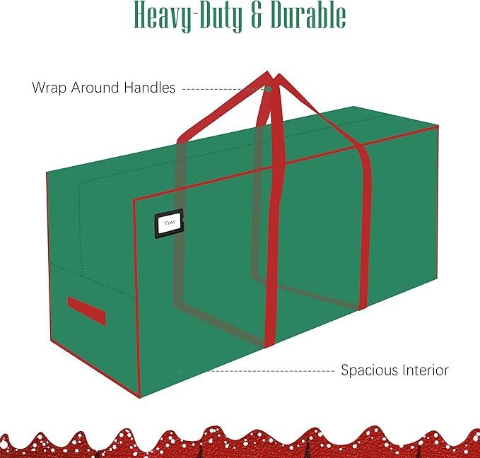 Cosy Family 7.5 ft Christmas Tree Storage Bag - Durable Heavy Duty Extra Large Artificial Xmas Holiday Tree Bag with Reinforced Handles and Dual Zippers Wide Opening - Green