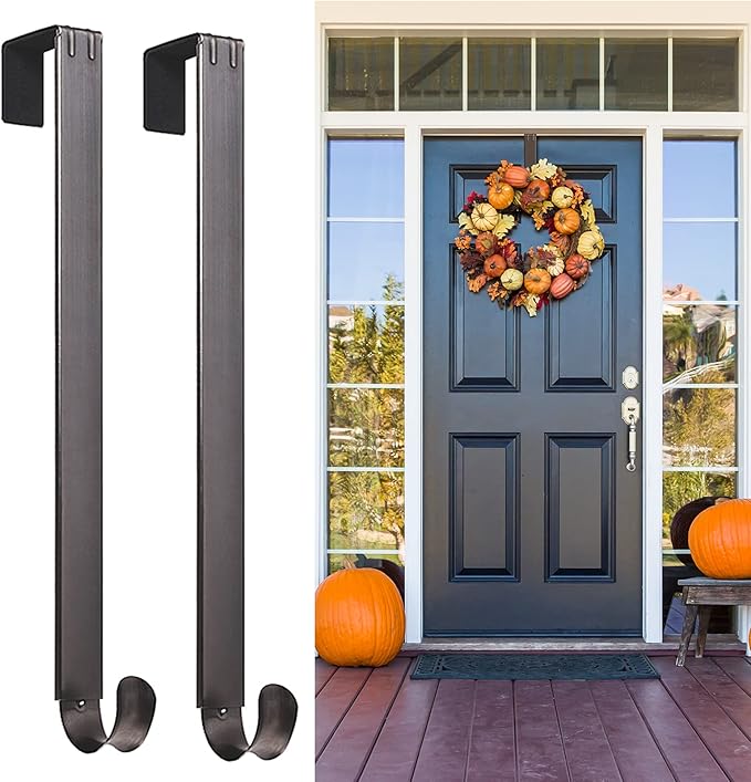 Myfolrena Wreath Hanger Adjustable Door Hanger Wreath Hanger for Front Door 15-24inch,Door Wreath Hook, Hold Up 20lb (Nickle-2 Pack)