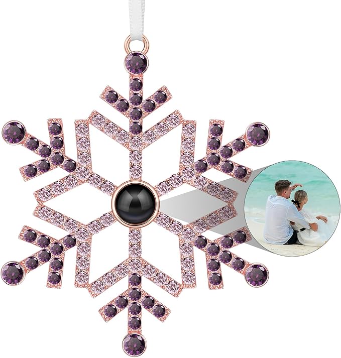SUPHELPU Custom Snowflake Ornament with Picture Inside, Photo Ornaments for Christmas Tree, Personalized Christmas Projection Ornament, Customized Memorial Pendant for Xmas Family