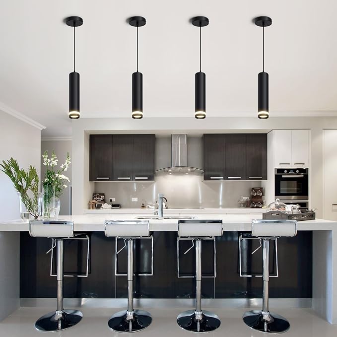 OKELI Modern Pendant Lights, Black LED Pendant Lights Fixtures,3 Color Pendant Lighting for Kitchen Island, Bar,12W,3000K-6000K,ETL(3pack)