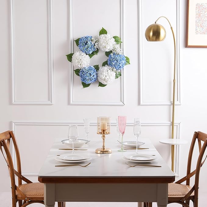 JUSTOYOU 3 Pcs Real Touch Hydrangea Artificial Flowers 22.8" Lifelike Latex Blue Hydrangeas Fake Hydrangeas for Home Decor Party Wedding Bouquets Table Centerpieces Floral Arrangements Indoor Decor