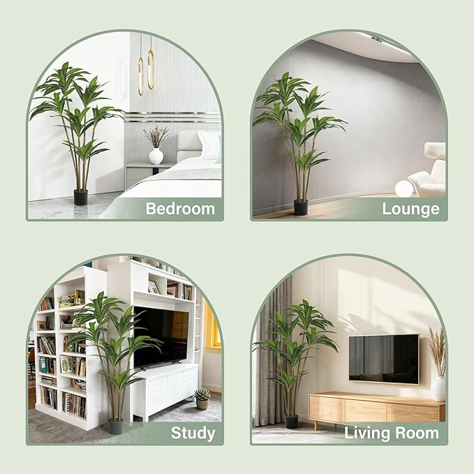 5FT Artificial Tree Dracaena Plant in Decorative Pot-Realistic Fake Plant for Indoor Outdoor Use,Home Office Living Room Decor,Real Touch Leaves,Housewarming Gift,Black Planter