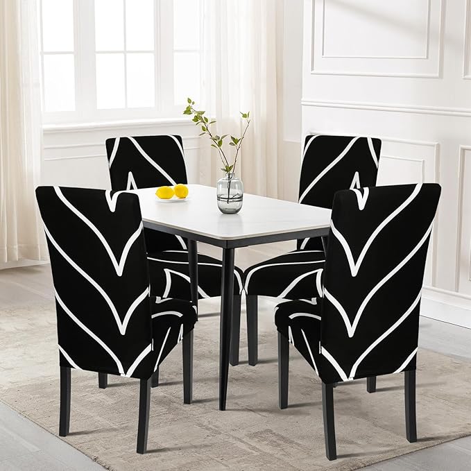 SearchI Dining Room Chair Covers Set of 4, Stretch Parsons Chair Slipcovers Super Fit Spandex Removable Washable Kitchen Chair Protector Cover for Dining Room, Hotel, Ceremony (Black)