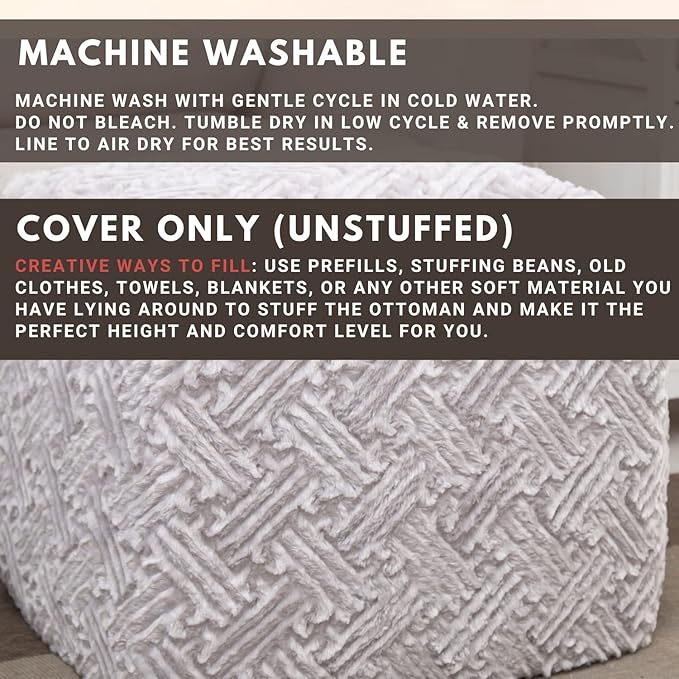 DaDalogy Bedding Lavender Grey Faux Fur Ottoman Pouf Cover [NO Insert] - Soft Cozy Geometric Décor with Zipper- 1-Piece 18" x 18" x 18"