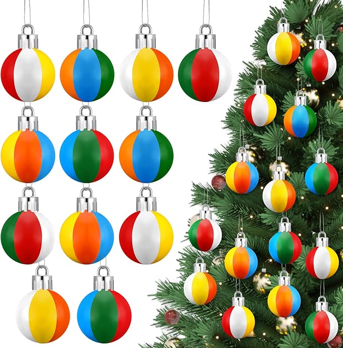 36 Pcs Mini Beach Ball Ornaments for Christmas Tree 1.2 Inch Shatterproof Plastic Summer Hanging Balls Decoration for Christmas Hawaiian Party Tropical Decorative Supplies(Classic)