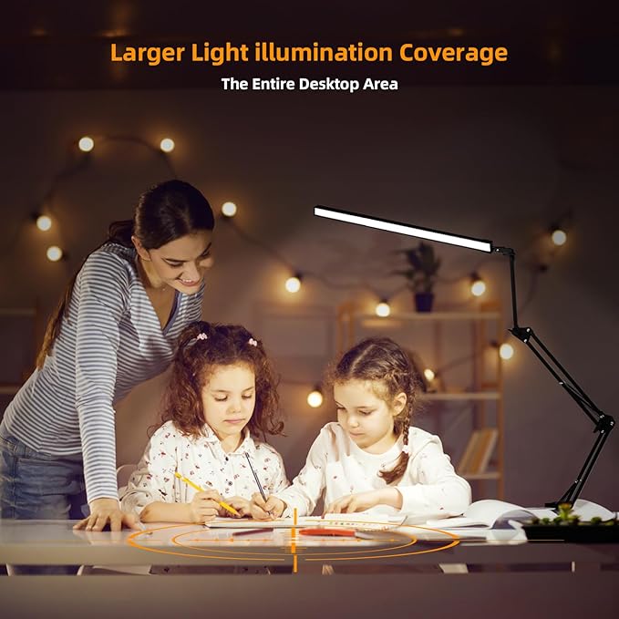 NOEVSBIG LED Desk Lamp with Clamp,2-in-1 Clamp on Desk Lamps with Base,50.7" Adjustable Swing Arm Architect Desk Lamp,Memory Function Desk Lights for Home Office,Workbench,Reading,Craft,Drafting