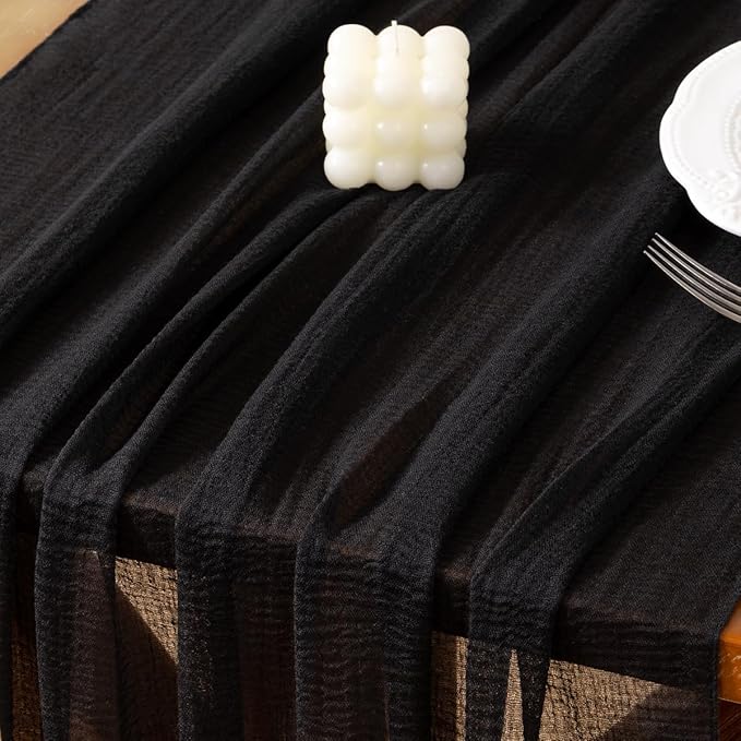 Socomi 6pcs Black Cheesecloth Table Runner Valentine's Day Gauze 120 Inch Rustic Boho Cheese Cloth Runner for Wedding Party Baby Bridal Shower Centerpiece Decoration Holiday Home Decorations