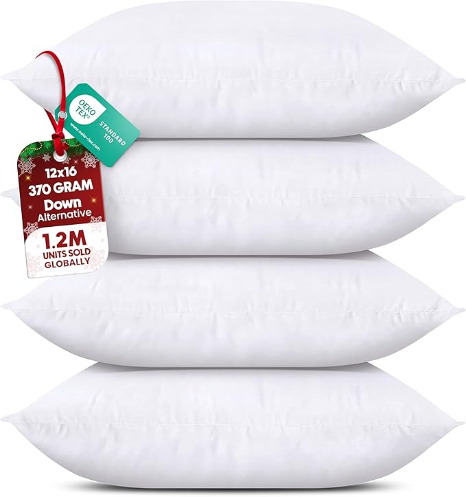 Utopia Bedding Throw Pillows (Set of 4, White), 12 x 16 Inches Pillows for Sofa, Bed and Couch Decorative Stuffer Pillow