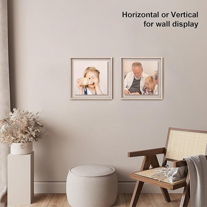 Egofine 12x12 Floating Frames Set of 2, Double Plexiglass Picture Frame, Made of Solid Wood Display Any Size Photo up to 12x12, Wall Mount or Tabletop Standing, Rose Pink