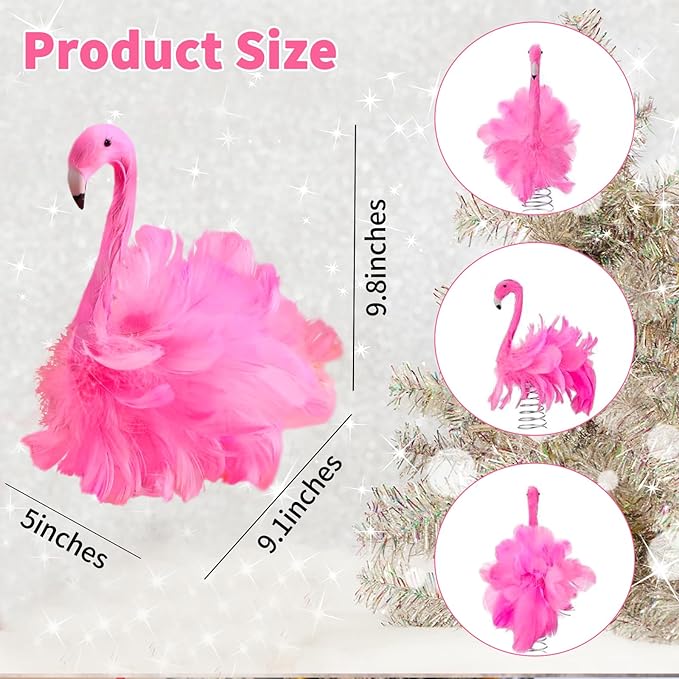 Flamingo Christmas Tree Topper Pink Artificial Feather Flamingo Christmas Tree Topper Decoration for Christmas Garden Indoor Outdoor Holiday Ornament Party (Pink)
