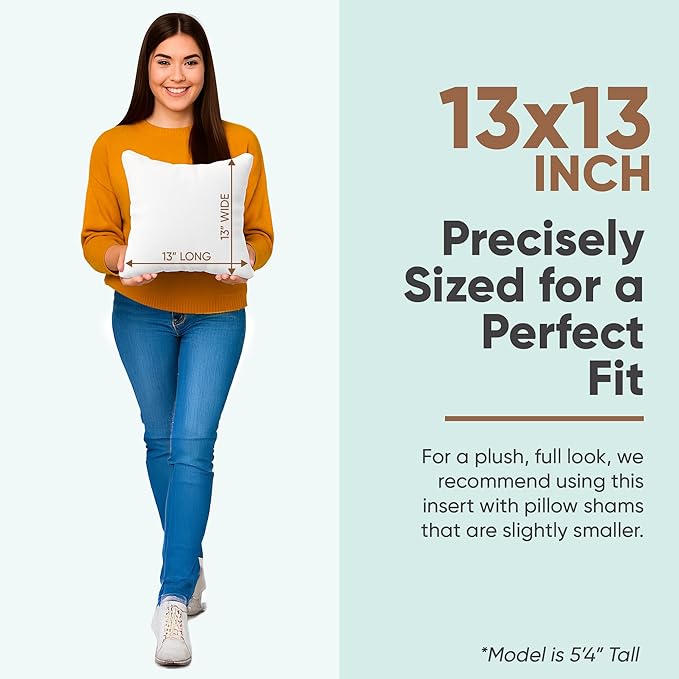Pillowflex Synthetic Down Pillow Insert - 13x13 Down Alternative, Ultra Soft Throw Pillow, Small Sham Bed Sleeping Pillow - 1 Decorative Accent Form