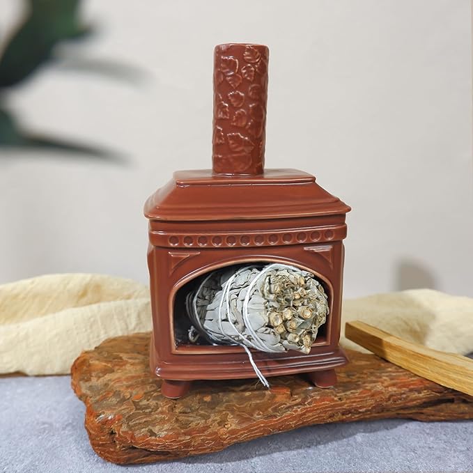 Palo Santo Burner Holder-Ceramic Mini Chiminea, Incense Chimney-Style Burning Smudge Bowl for Sage, Incense Cones, Incense-Stick Fits Small Candle-Ideal for Home Altar, Zen/Meditation