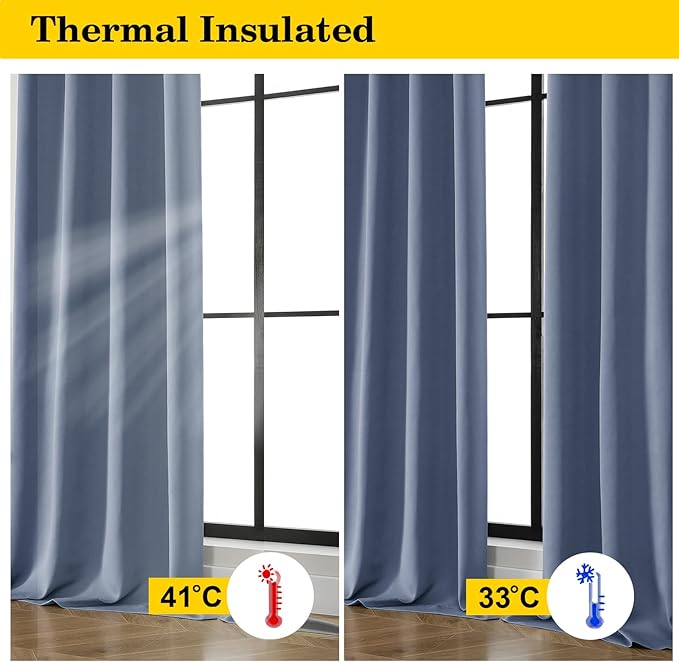Denim Blackout Curtains for Bedroom Living Room 54 Inch Length 2 Panels Set, Soft Solid Thermal Insulated Room Darkening Curtains Drapes, Modern Rod Pocket Design, Denim, 2PCS Each 40"Wx54"L