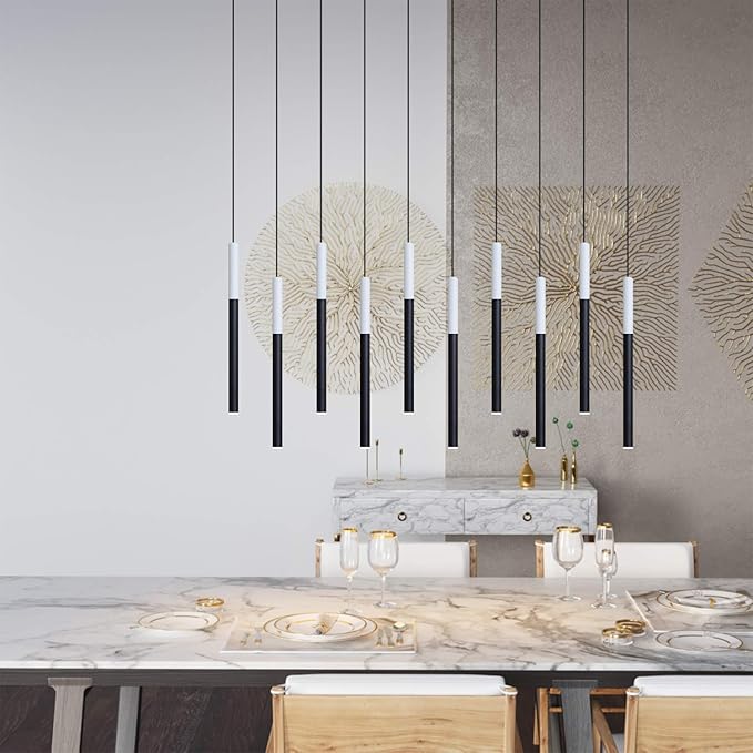 ALTAIR 10 Mini Pendant Lighting White-Black - LED Hanging Light Fixture for Kitchen Island, Bar, Foyer - Cluster Pendants - Dimmable, Adjustable Wire, Lamp Bulb Included