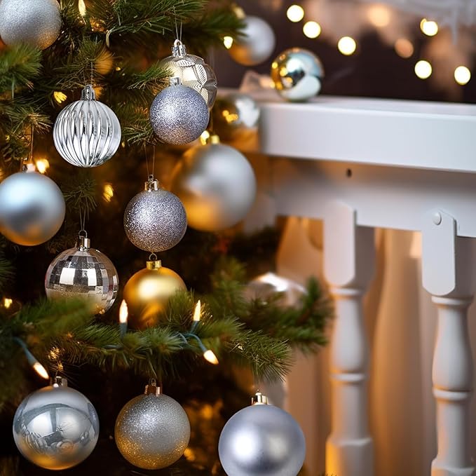 AMS 2.36''/60mm 34ct Christmas Ball Large Ornaments Party Decorations Shatterproof Festival Pendant Hangings for Xmas Tree Decor (60mm, Grey)