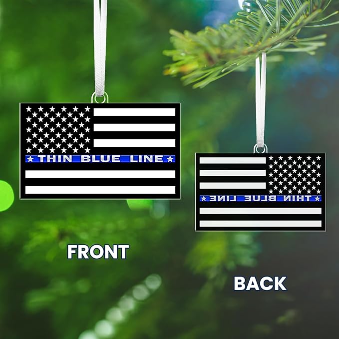 FLAGWIX Police Christmas Ornaments - Thin Blue Line Acrylic Christmas Ornaments 2025 for Tree Decorations - Police Gifts for Men Women, Inspirational Cop Gifts for Men Dad Grandpa