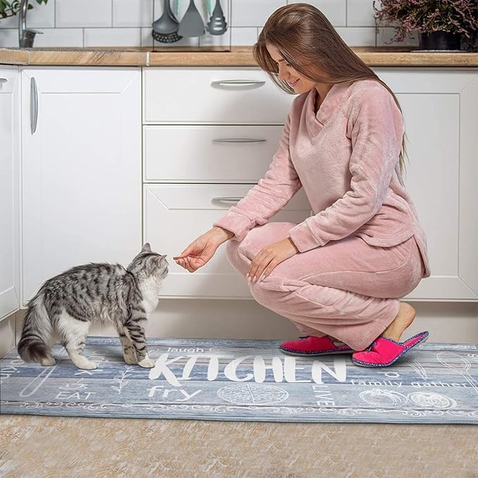Kitchen Rugs Sets of 2 - Non Slip Washable Microfiber Kitchen Rug, Farmhouse Country Kitchens Rugs and Mats for Decor, Sink, Stove, Laundry, Machine Washable,（17"x 48"+17"x 24"）
