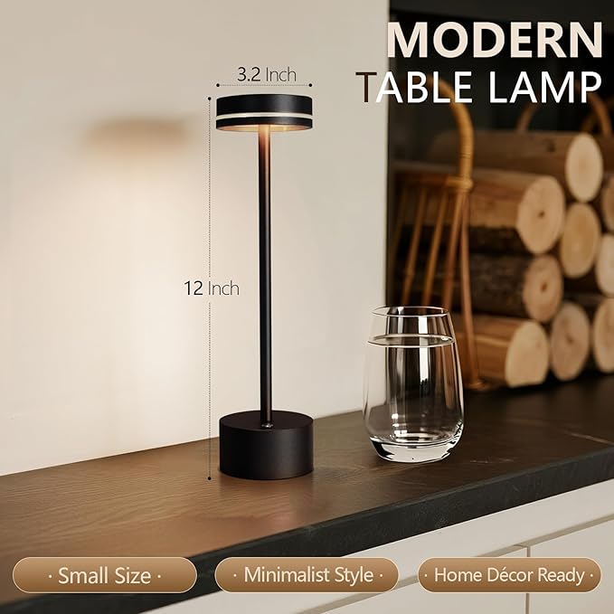 2 Pack Cordless Table Lamp Rechargeable, Touch Desk Lamp - 5000mAh Battery, 3 Color Dimmable Led Light, Small Portable Aluminum Light for Outdoor/Patio/Dining/Tabletop/Bar/Office, Home Decor