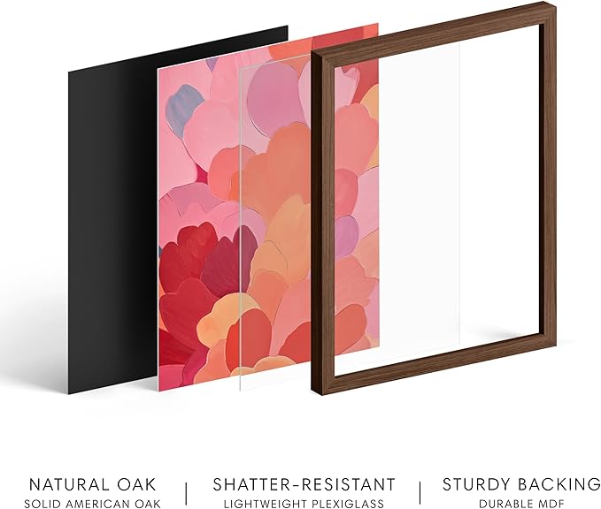 HAUS AND HUES Colorful Abstract Wall Art - Minimalist Retro Picture for Living Room Decor, Red and Pink Modern Wall Art Painting (Petals 1, Walnut Frame, 24x36)