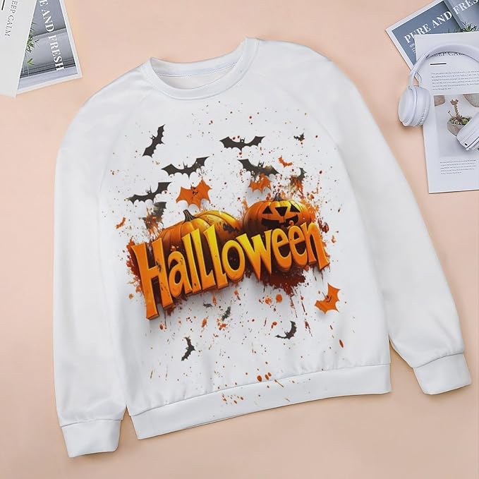 Halloween Sweatshirts for Women Funny and Spooky Print Crewneck Oversized Pullover Outdoor Lounge Fashion Sweater