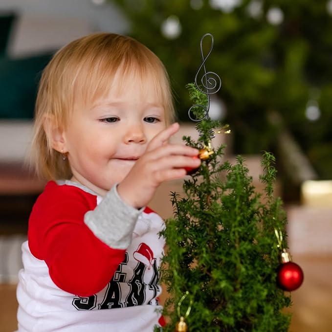 Lenwen Small Christmas Tree Topper Mini Treble Clef Wire Treetop Metal Musical Note Tree Topper for Music Themed Christmas Decorations