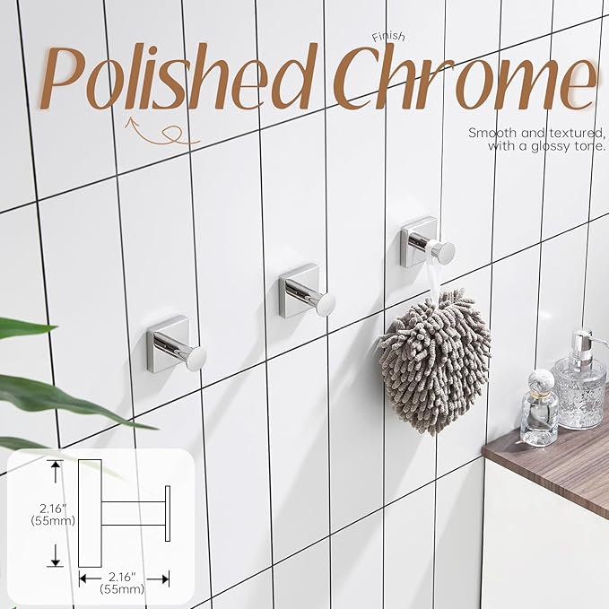 KOKOSIRI Hooks for Hanging Towels Chrome Bathroom Hand Towel Hooks for Shower Wall Bathroom Hardware Accessories Stainless Steel 3 Pack, B1016CH-P3