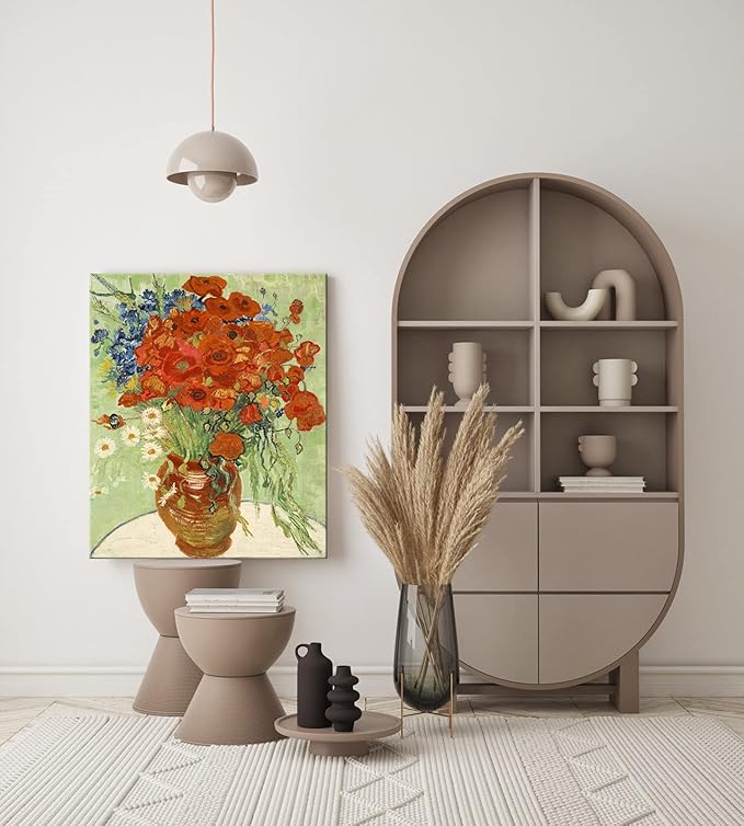 Wieco Art Red Poppies and Daisies Large Canvas Prints Wall Art of Van Gogh Famous Floral Oil Paintings Reproduction Abstract HD Classical Flowers Pictures Artwork for Bathroom Home Decorations
