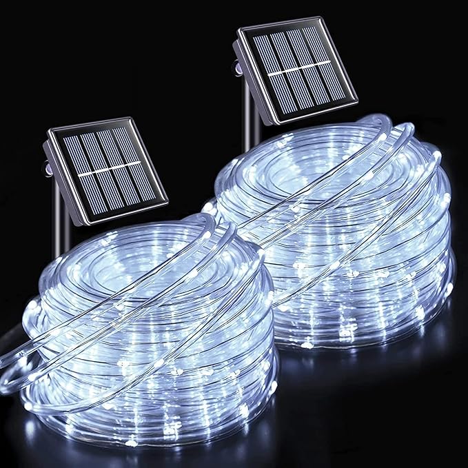 JMEXSUSS 2 * 200 LED White Solar Rope Lights, 66ft IP 65 Waterproof Solar String Light Outdoor, 8 Modes Christmas Lights for Camp Trampoline Ladder Slide Tent
