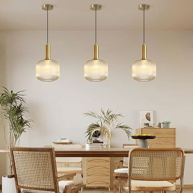 KCO Lighting Amber Glass Globe Pendant Light Mid Century Modern Kitchen Island Pendant Lighting Gold Single Pendant Light Fixture Vintage Brass Hanging Ceiling Light for Living Room Dining Room