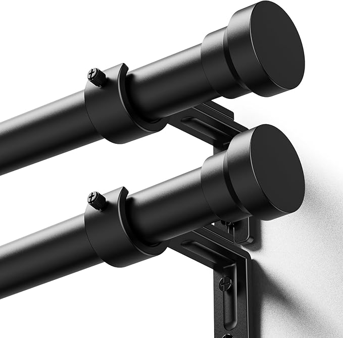 YaFex Curtain Rods 2 Pack 32-144 Inch, Heavy Duty 1 Inch Curtain Rod, Black Extra Long Adjustable Window Treatment Rods, Modern Design, Easy Installation