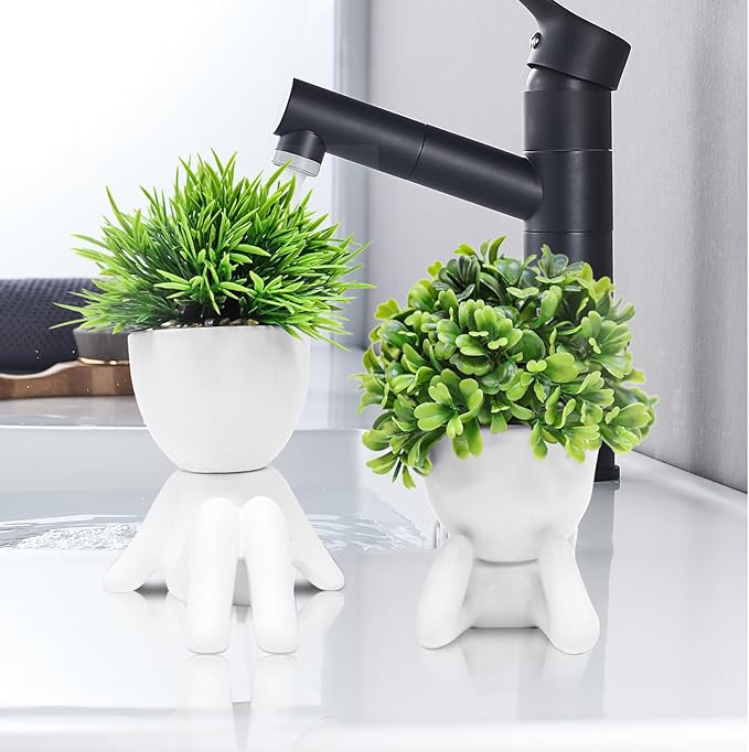 MAKHOT 4 Packs Creative Fake Plants Artificial Succulents Plants in Ceramic Human Shaped Pots, Cute Faux Succulents Mini Plant for Room Bathroom Home Office Desk Accessories Decor(White)