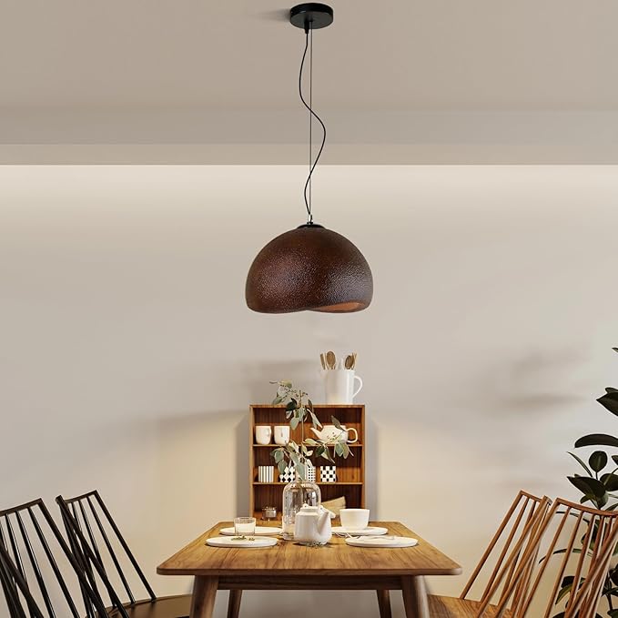 JAYMP 40cm Wabi Sabi Pendant Light for Dining Room Kitchen Island Farmhouse Hanging Lamp E26 Base Japanese Style Bird Nest Shape Lighting Fixture (Dark Brown,B Shape, 40cm/15.7in)