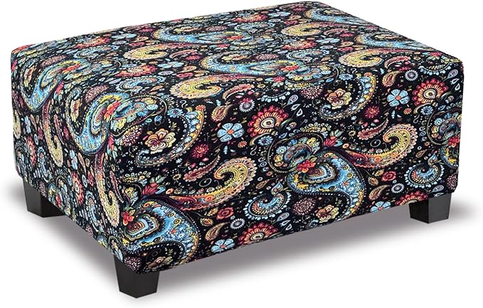 Ottoman Cover Rectangle Printed,Stretch Slipcover for Rectangular Footstool,Soft Fabric with Non-Slip Elastic Bottom,Decorative Furniture Protector for Living Room,Large,Flower F