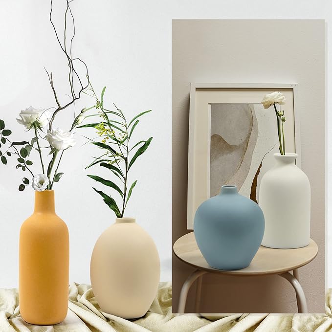 Ceramic Vase Set of 4,Small Vases for Dried Flowers&Pampas Grass,Vase for Home Decor,Modern Farmhouse Decor,Morandi Color Ceramics Decoration for Centerpieces for Tables