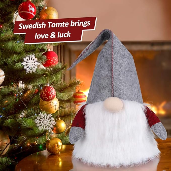 D-FantiX Gnome Christmas Tree Topper, 25 Inch Large Swedish Tomte Gnome Christmas Ornaments Santa Gnomes Plush Scandinavian Christmas Decorations Holiday Home Décor Grey