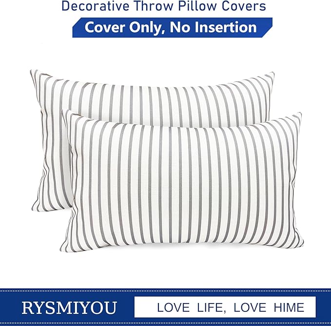 Decorative Throw Pillow Covers Set of 2 Light Gray Striped Pillow Covers 12x20 Inch Throw Pillow Cover Linen Pillowcase Modern Farmhouse Outdoor Pillow Covers for Couch Sofa Living Room