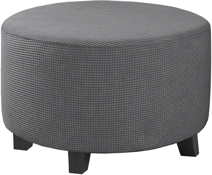 H.VERSAILTEX Ottoman Cover Stretch Ottoman Slipcover Round Ottoman Storage Cover Folding Stool Covers Furniture Protector Cover for Footrest Ottoman Fit Dia 30" - 41", Gray