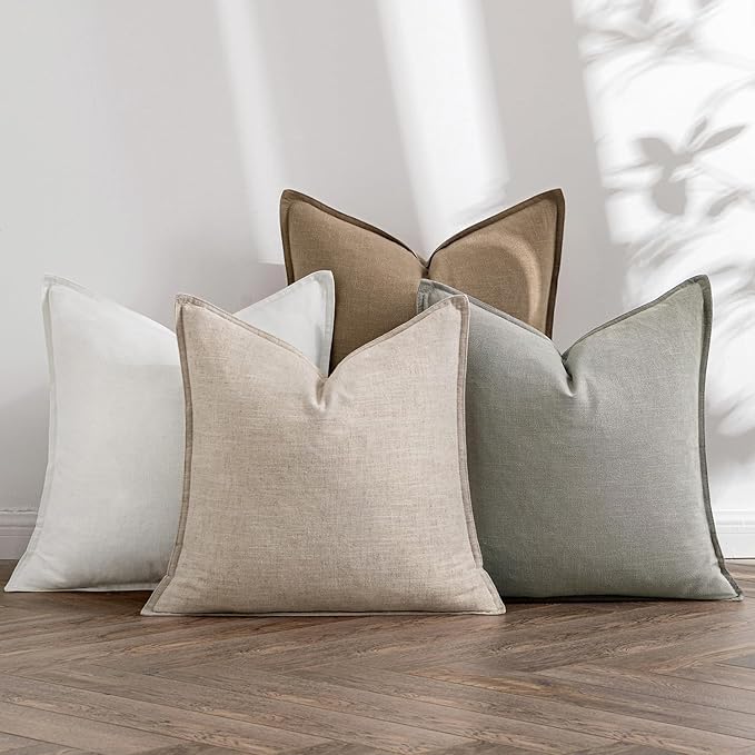 MIULEE Neutral Linen Pillow Covers Pack of 4 Decorative Natural Solid Throw Pillow Covers Soft Accent Boho Farmhouse Couch Pillowcases Modern Home Decors for Living Room Bed Sofa 24x24 Inch