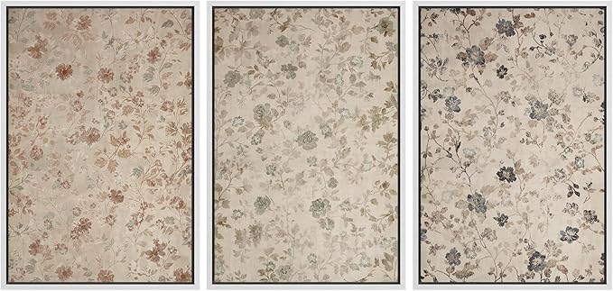 MUDECOR Framed Wall Art Print Set Vintage Floral Botanical in Neutral Tones Illustrations Realism Decorative for Living Room, Bedroom, Office - 16"x24"x3 White