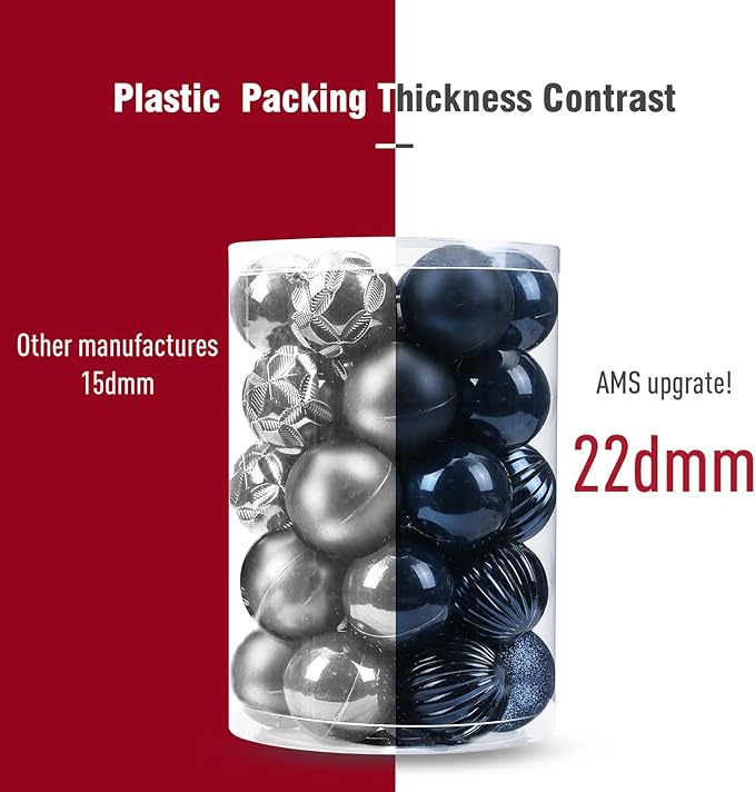 AMS 2.36''/60mm 34ct Christmas Ball Large Ornaments Party Decorations Shatterproof Festival Pendant Hangings for Xmas Tree Decor (60mm, Dark Blue)