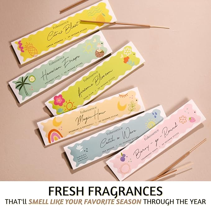 Folkulture Incense Sticks | Set of 6 (120 Organic Insence-Sticks) | Sea Breeze, Rosemary, Patchouli Incense Stick Variety Pack | 45 Mins Burn Time | Inscense-Stick Multipack Non Toxic | Home Fragrance