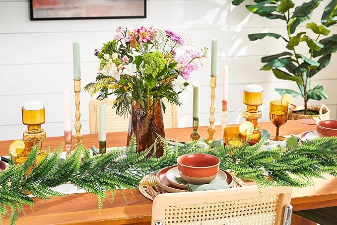 RECUTMS 4pcs Ferns Garland 6 FT Fake Ivy Vines Artificial Hanging Plant Faux Boston Ferns Greenery Leaves Fake Vines for Spring Outdoor Indoor Home Garden Party Table Wall Valentines Day Decor(Green)