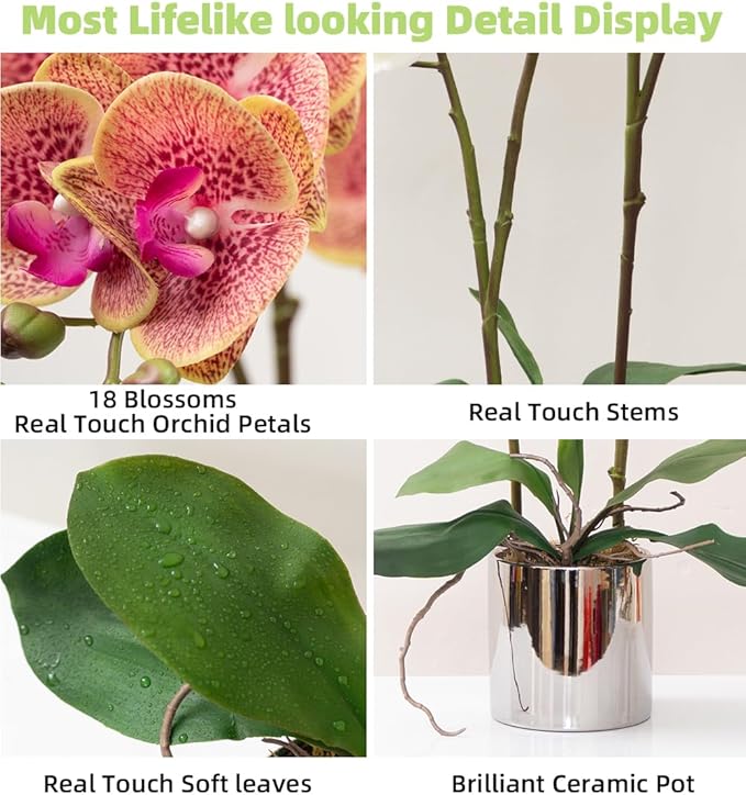 CXGS Artificial Orchid Flower Plant Real Touch Faux Orchids in Ceramic Vase Purple Dapple 19.7'' Fake Phalaenopsis Flower Arrangement Centerpiece Home Indoor Decor