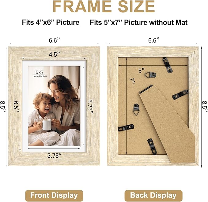 5x7 Picture Frame with Mat for 4x6, Natural Wood Grain 5 x 7 Picture Frames Display on Tabletop or Wall Mounting (4 Pack,Natural)