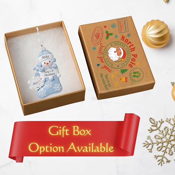2025 Baby’s First Christmas Ornament – Baby Boy in Stocking Personalized Holiday Keepsake – Custom My 1st Christmas Ornament for Baby & Grandbaby – Engraved Gift for Newborn’s 1st Xmas