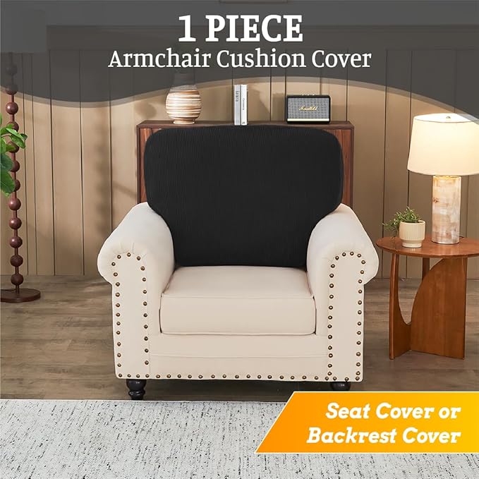 Sectional Couch Covers for Sofa Cushion L Shaped Couch Cover Washable Soft Couch Cushion Covers Stretch Sofa Slipcovers(1-Piece for Sofa Seat or Backrest, Black)