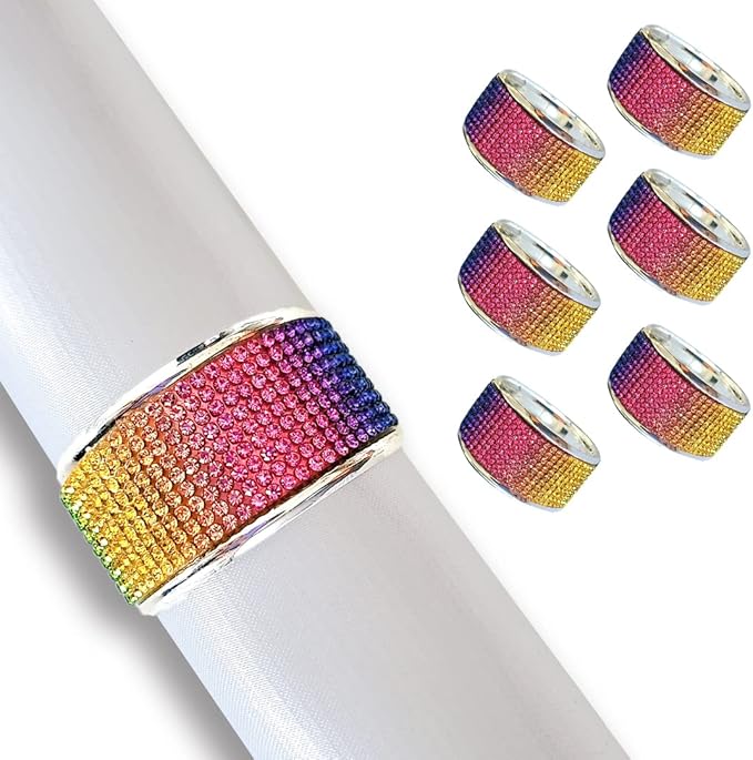 Colored Diamond Napkin Rings Set, Rhinestone Napkin Holder for Dining, Easter, Thanksgiving, Wedding,Bling Cloth Holder Full of Crushed Diamond,Party of Table Setting Home Decor