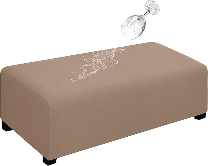 Easy-Going 100% Dual Waterproof Stretch Ottoman Cover Rectangle Folding Storage Stool Furniture Protector Soft Slipcover for Living Room with Elastic Bottom (XX Large, Camel)