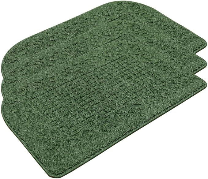 COSY HOMEER 32X20 Inch Anti Fatigue Kitchen Rug Mats are Made of 100% Polypropylene Half Round Rug Cushion Specialized in Anti Slippery and Machine Washable Green (3 pcs)